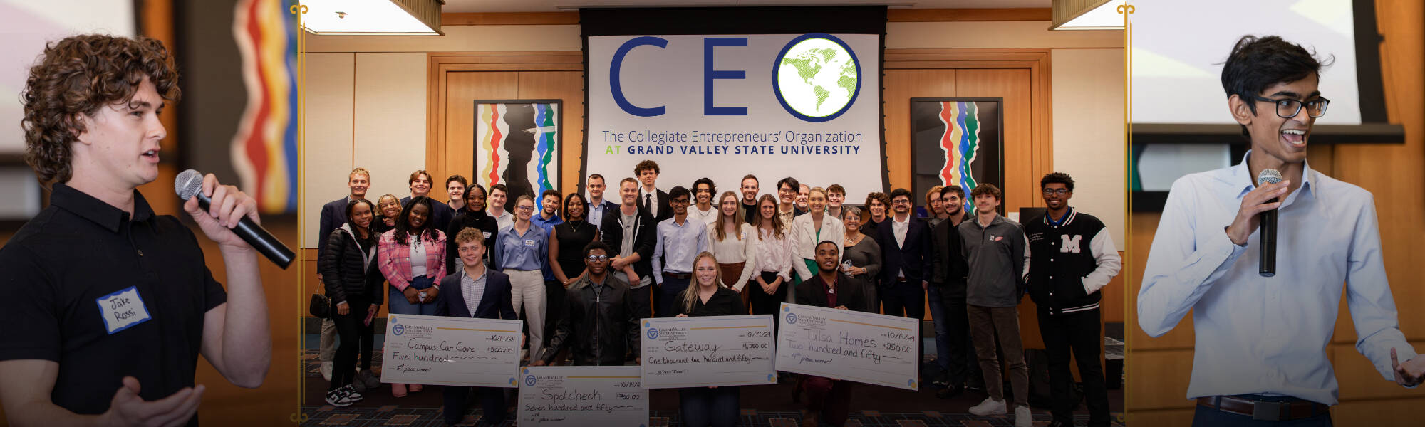 CEO Club website banner with images from the 2025 idea pitch competition.